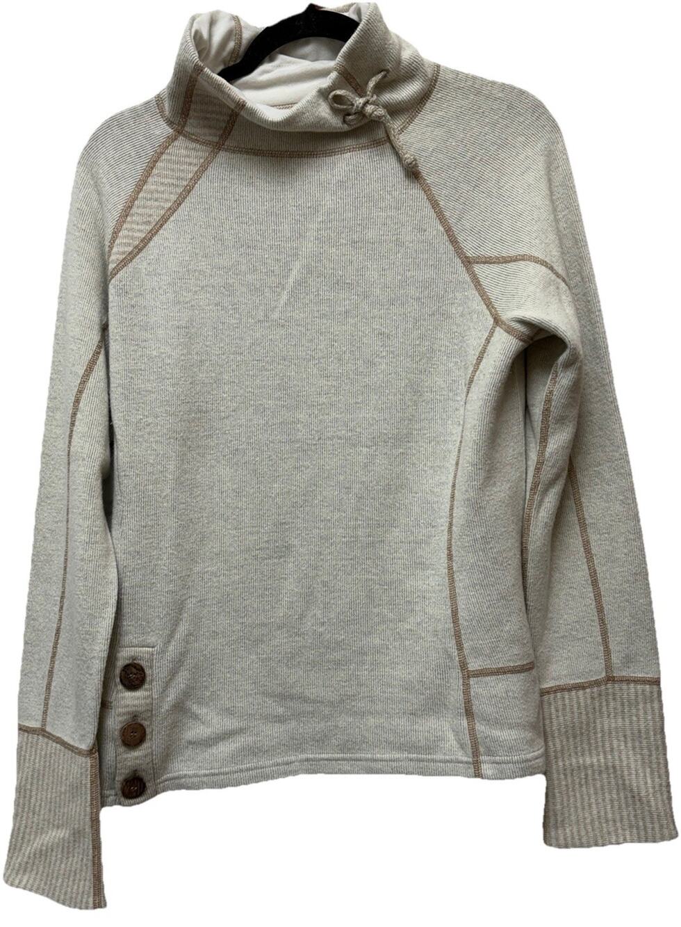 PrAna Lucia Wool Blend Cream Tan Pullover Turtleneck Sweater Size Medium